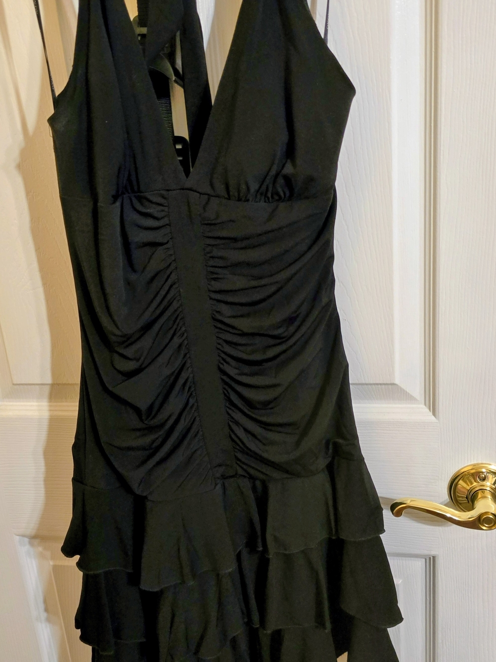 xoxo black dress Ruched V-Neck Ruffled Mini made modern by an Style:evening Light Blue Blazer Coat Size:66 Long